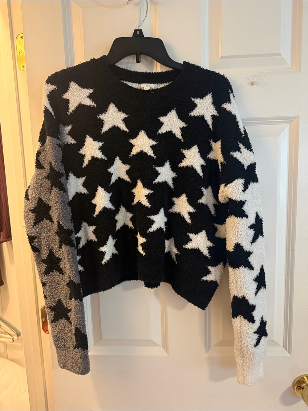 Splendid Black & White Star Crewneck Sweater